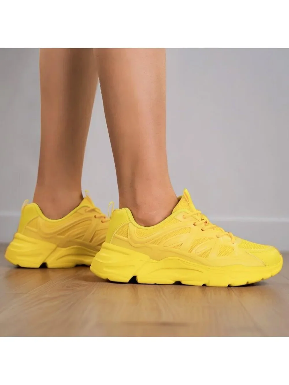 Women's Yellow Ladies Walking Comfor Breathable Soft Sole Tennis Sneaker Shoes